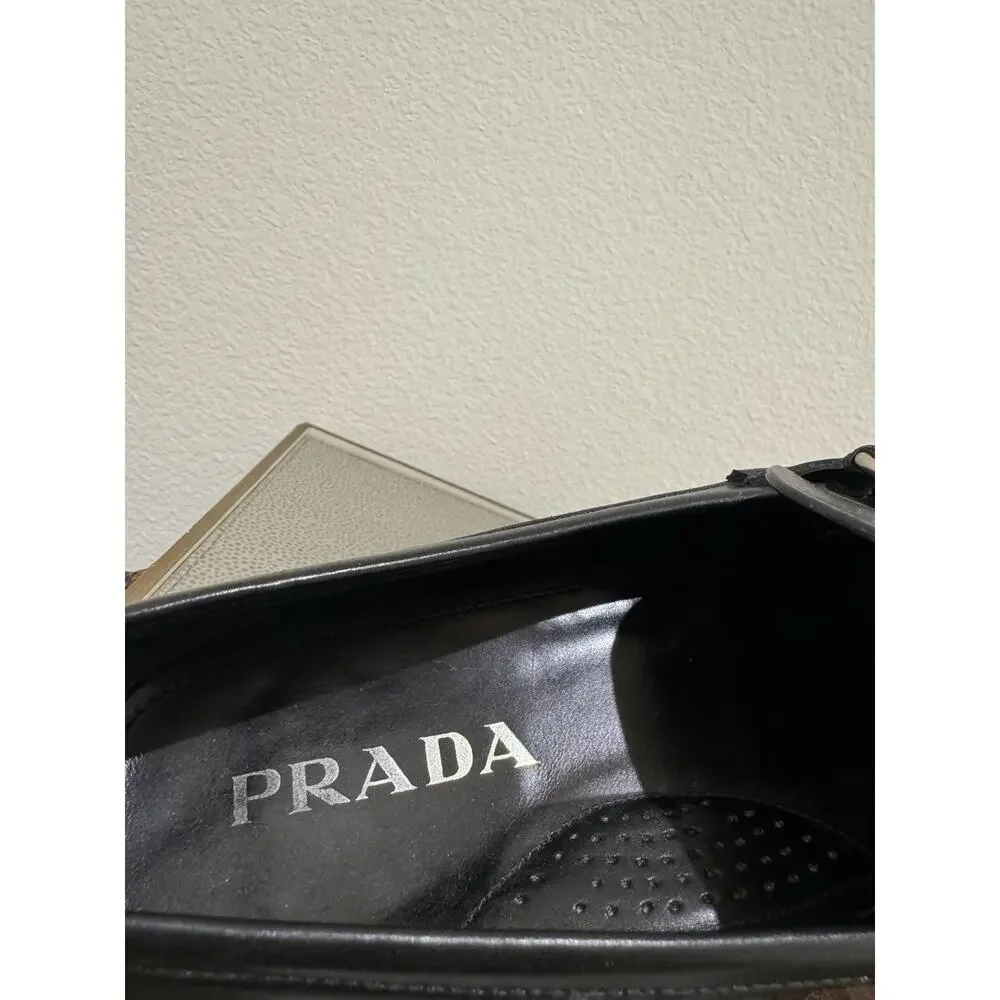 Prada Black Leather Square Toe Horsebit Loafers Prada 7.5 US 8.5